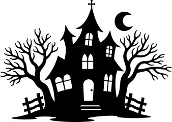 Halloween background with house and tree, Halloween background with house and tree, halloween, house, moon, night, castle, silhouette, scary, bat, haunted, holiday, cartoon, illustration, tree, horror