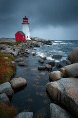 A dramatic seascape with a lighthouse