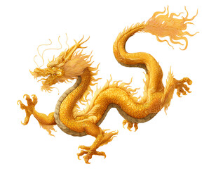 Obraz premium Majestic Golden Chinese Dragon Illustration isolated on a transparent background