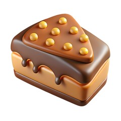 Fototapeta premium Delicious chocolate hazelnut cake slice with sweet ganache drip and toasted nuts on top