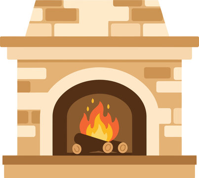 Cozy brick fireplace illustration with glowing fire warm hearth home decor vector graphic vector