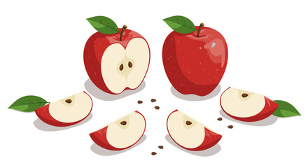 Naklejka premium Realistic red apples with slices and seeds on white background