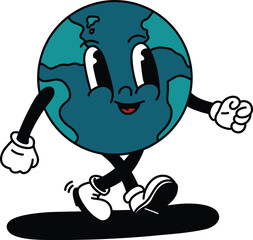 Retro Cartoon Earth Character Illustration