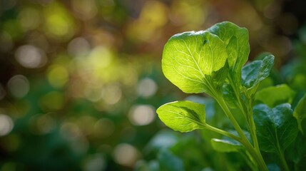 Obraz premium A sunlit portrait of a single Watercress in pure sunlight