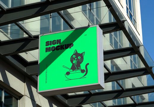 Street Restaurant Sign Mockup PSD