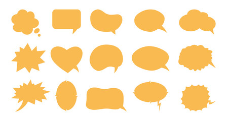  Speech bubble templates set of cute. Chat balloons, text boxes, communication frames, message tags, question labels. Vector illustration isolated on white background. 