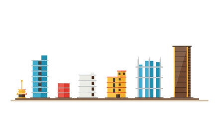 Urban skyline evolution with diverse buildings in flat design