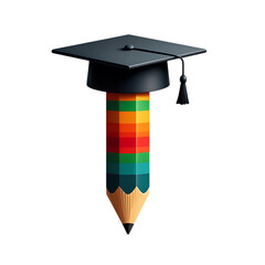 Png 3d illustration of graduation cap on a colorful pencil isolated on transparent background transparent background