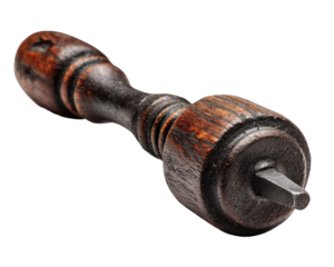 Antique Wooden Handled Screwdriver on Black Background