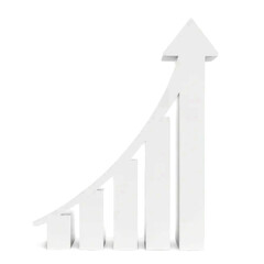 White 3D Growth Chart with Upward Arrow