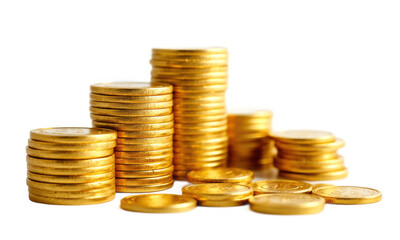 Stacks of Gold Coins on White Background