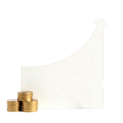 Gold Coins and Growth Chart on White Background
