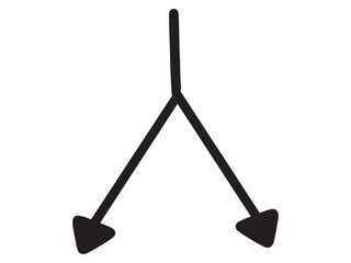 下に向かって左右に分岐している手書きの矢印(黒)