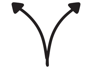 上に向かってカーブしながら左右に分岐する手書きの矢印(黒)