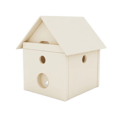 Beige Cardboard Birdhouse Model on White Background