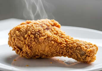 Crispy Golden Fried Chicken Drumstick on White Plate