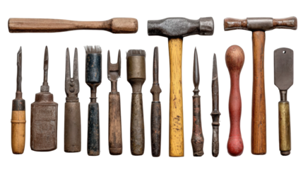 Assortment of Vintage Nut Cracking Tools on Transparent Background