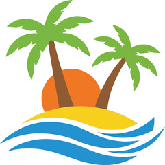 Tropical island paradise palm trees ocean sunset scenic beach vacation destination vector