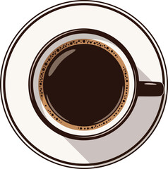 Top view hot coffee cup saucer beverage drink morning refreshment vector