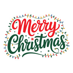 Merry Christmas Wishes and Festive Greetings with Holiday Lights T-shirt Design