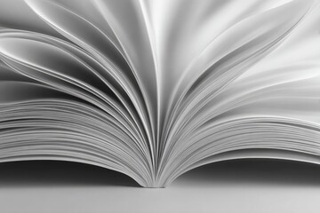 Open book pages, close-up, grayscale, smooth texture