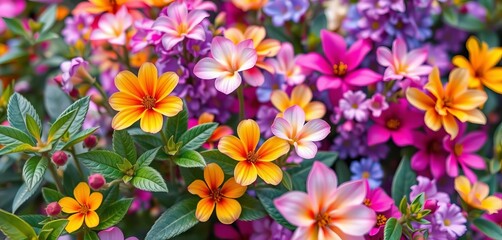 Vibrant floral backdrop, lush blooms in soft focus,  vibrant,  pastel