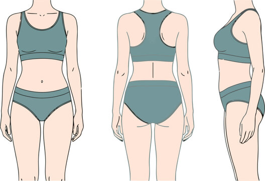 Female body types workout fitness sportswear athletic fashion health wellness vector