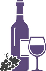 Wine bottle glass grapes vineyard beverage refreshment alcohol celebration tasting drink bar restaurant vector