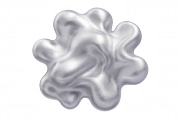 Metallic silver liquid forming an abstract shape, isolated on a transparent background, ideal for digital art and graphic design projects