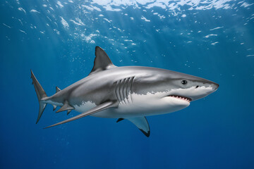 Majestic Great White Shark Underwater: Powerful Predator in Ocean Habitat