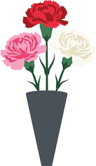 Vibrant carnation floral arrangement in modern vase isolated on white vector