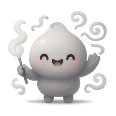 Cute 3D illustration of a kawaii mist sprite character. Concept of a friendly fantasy creature, magical cartoon mascot for kids, and game design element.