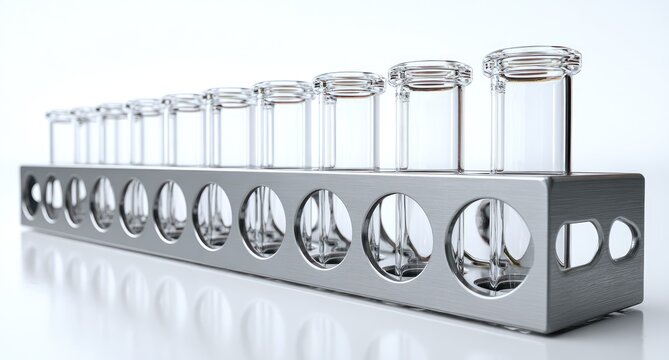 Metal rack holding multiple clear test tubes