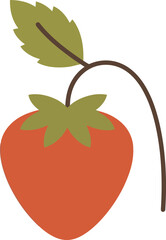 Single fresh red strawberry fruit with green leaf and stem isolated vector
