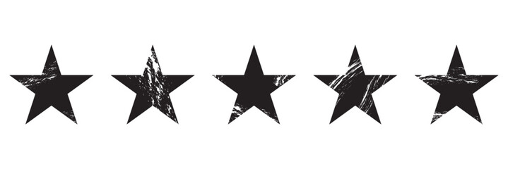 Grunge star shapes black  set. Collection of distressed grunge star icon.  contrast, ideal for creative design, decoration, and artistic backgrounds.

