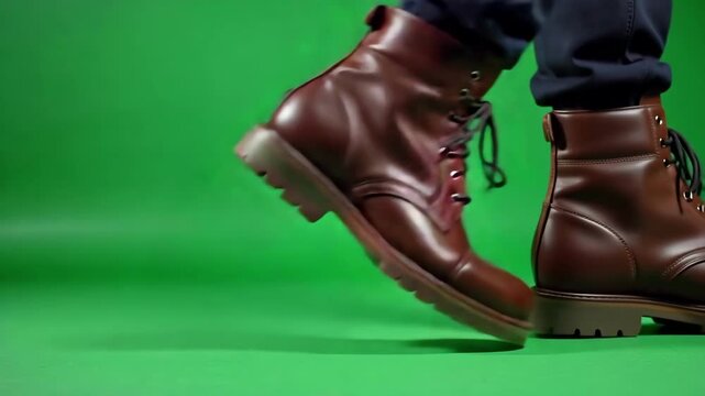 pair of leather boots on green background