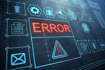 Error message displayed on a digital interface screen on transparent background