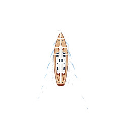 Aerial View of Isolated Sailboat Yacht on Open Blue Water in Minimalist Pixel Art Style on White Background for Nautical Transportation
