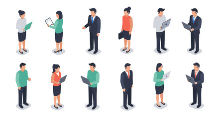 Isometric business people collection in professional attire