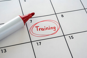Training day marked on calendar with red marker circle on transparent background