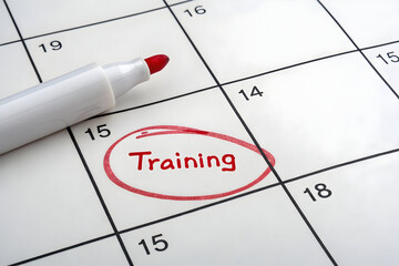 Training day marked on a calendar with a red marker on transparent background
