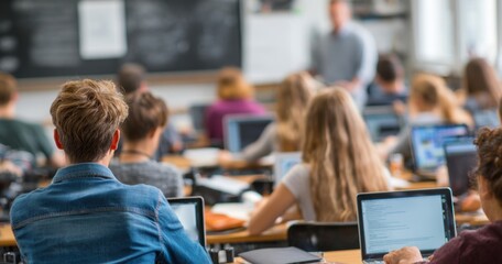 Attentive Students in a Bright Classroom Following a Lecture