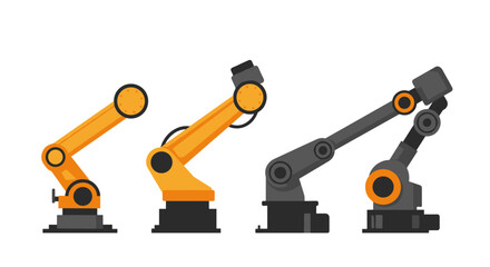 Industrial robotic arms in flat design for automation and manufacturing