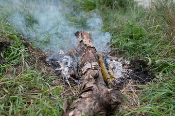 Bonfire with burning firewood