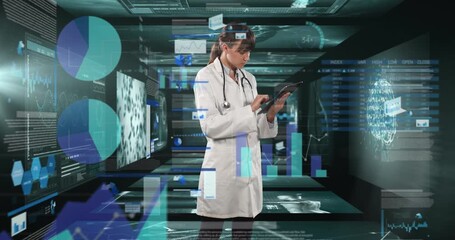 Animation of data processing over businessman using smartphone - Powered by Adobe