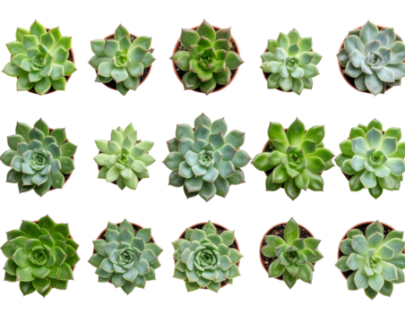 Decorative Succulent Plants Flat Lay, Top-Down Photography, Isolated