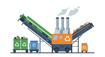 Recycling center with conveyor belts and bins for waste management