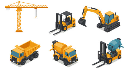 Construction machinery collection in isometric style