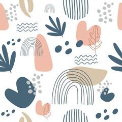 Abstract Boho Rainbow Pattern in Pastel Colors for Kids Room and Wallpaper