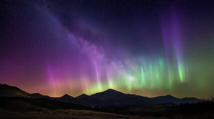 Breathtaking Aurora and Milky Way Over Mountainous Night Landscape
